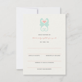Kissing Seahorses Love Hearts Beach Wedding RSVP