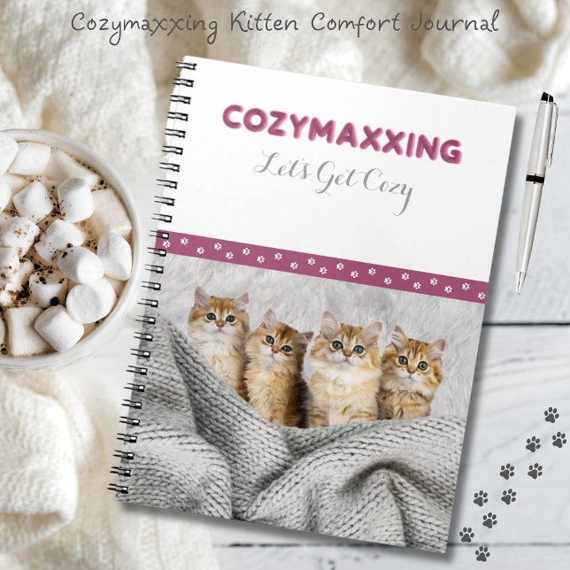 Kit de Cozymaxage Journal de Confort Rose et Gris  (Embrace the ultimate level of comfort and cuteness with the Cozymaxxing Kitten Comfort Journal. )