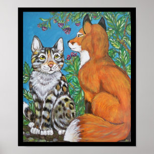 Kit Red Fox et Poster de chat, Art animal original