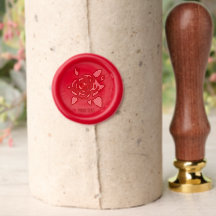 Timbre de cire rouge avec texte et rose rouge