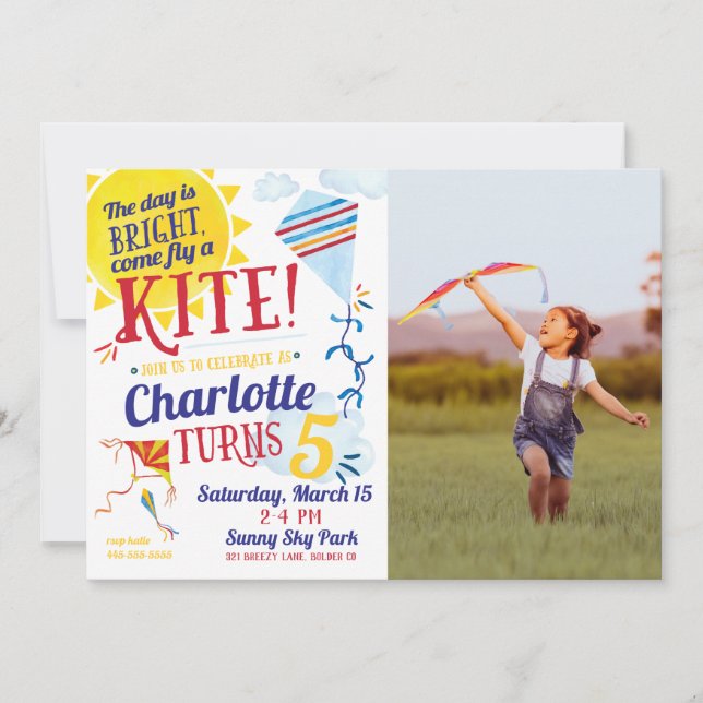 Kite Flying Invitation d'anniversaire (Devant)