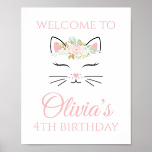 Kitten Anniversaire Affiche de bienvenue Floral ki