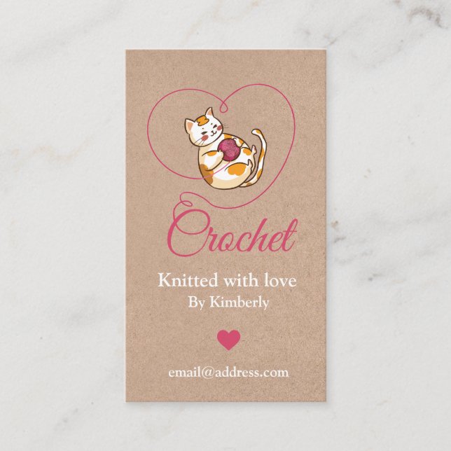 Kitten avec coeur crochet carte de visite fait mai (Devant)