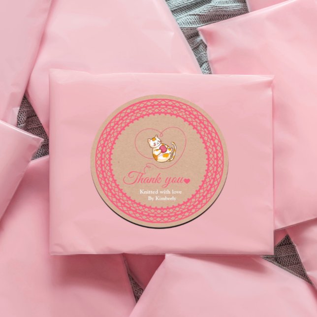 Kitten Avec Sticker Merci Crochet Coeur (#zazzlemade #catcrochet #crochet #knitten Ecraftpapersticker #kraftpapersticker #label)