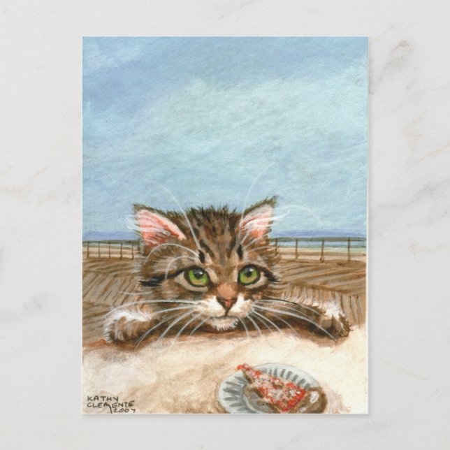 Kitten Cat Pizza Beach Carte postale (Devant)