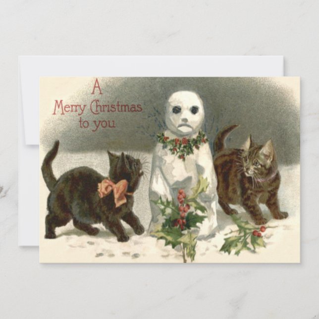 Kitten Chat Curieux Snowman Holly Wreath (Devant)