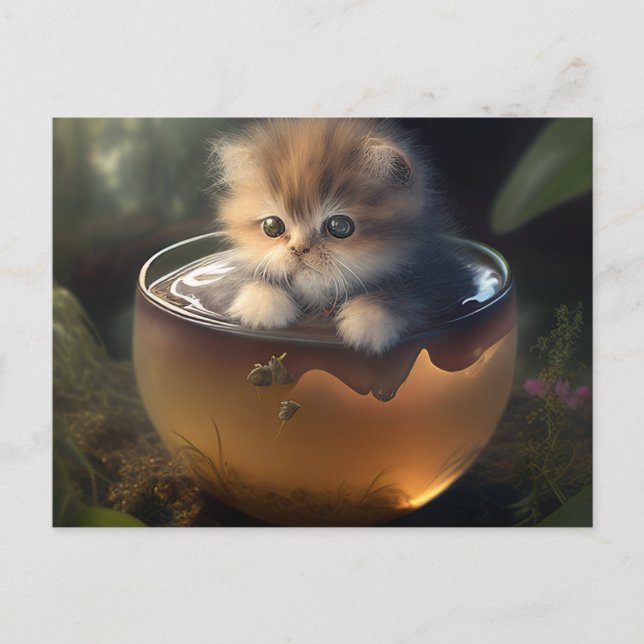 Kitten dans une tasse orange - Carte postale de ch (Devant)