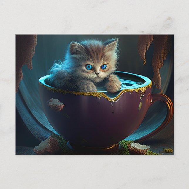Kitten dans une théière de marron - Carte postale  (Devant)