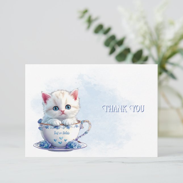 Kitten en Carte de remerciements Coupe Blue Flower (Debout devant)