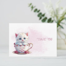 Kitten en Carte de remerciements Coupe Fleurs rose