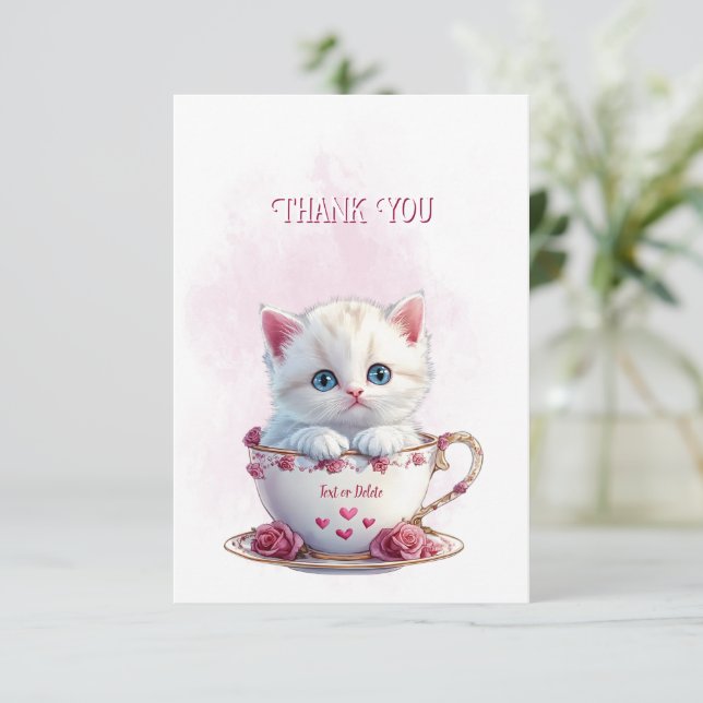 Kitten en Carte de remerciements Coupe Fleurs rose (Debout devant)