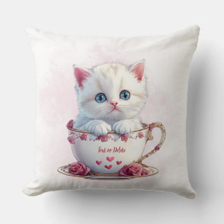 Kitten en Coupe Fleurs roses Jeter Oreiller