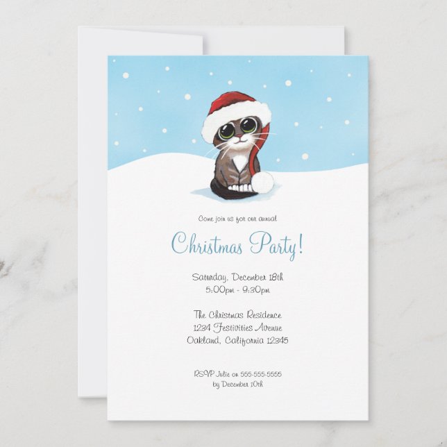 Kitten en neige| Invitations de Noël (Devant)
