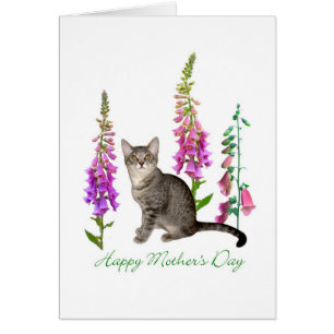 Kitten in Foxgloves Carte de fête des mères