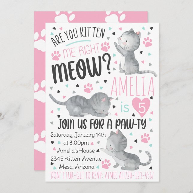 Kitten Invitation Anniversaire, Are You Kitten Me (Devant / Derrière)