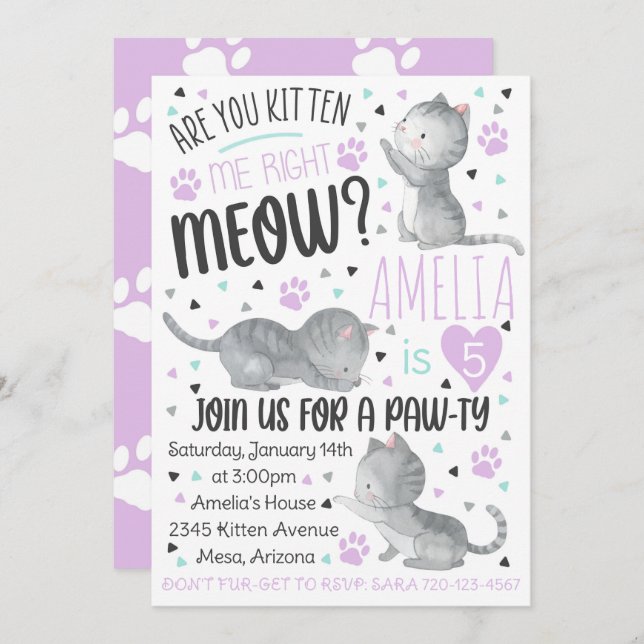 Kitten Invitation Anniversaire, Are You Kitten Me (Devant / Derrière)