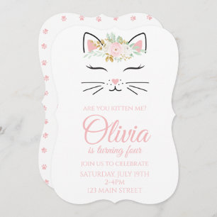 Kitten Invitation d'anniversaire avec un visage ki