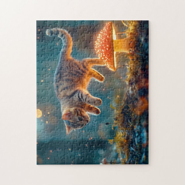 Kitten Jumping sur un Puzzle de champignons magiqu (Vertical)