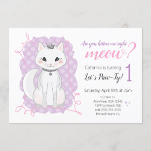 Kitten Meow Invitation d'anniversaire   Rose et vi