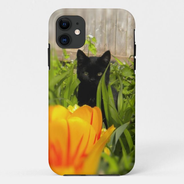 Kitten noir dans le jardin iPhone 5 Coque (Dos)
