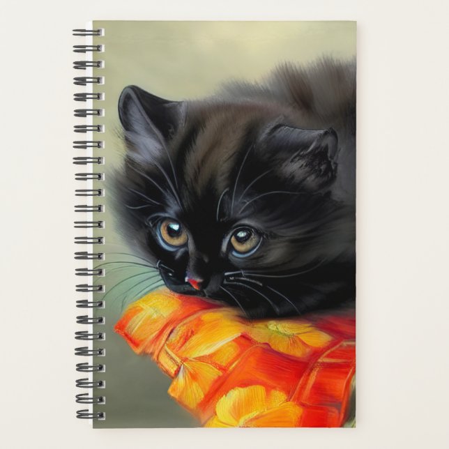 Kitten noir vintage avec couverture de fleurs roug (Devant)