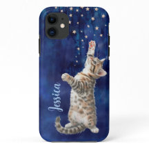 Kitten Reaching for Stars coque iphone personnalis
