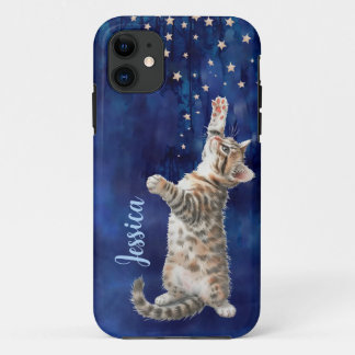 Kitten Reaching for Stars coque iphone personnalis