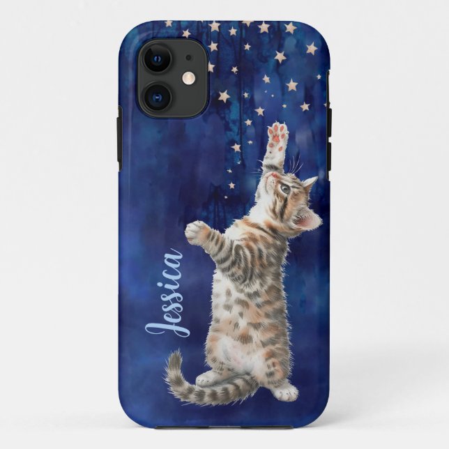 Kitten Reaching for Stars coque iphone personnalis (Dos)