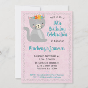 Kitten rose Invitation Anniversaire Filles Kitty C