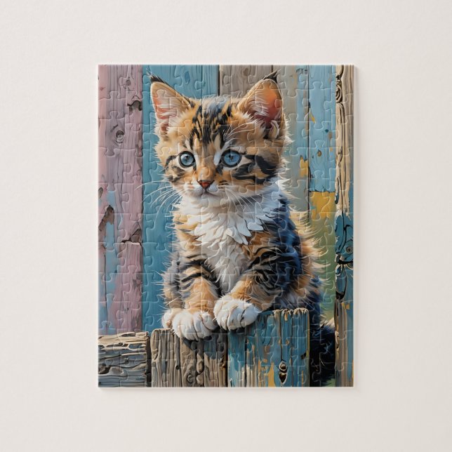 Kitten sur la clôture Jigsaw Puzzle (Vertical)