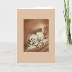 Kitten vintage sur Piano Carte de voeux Anniversai