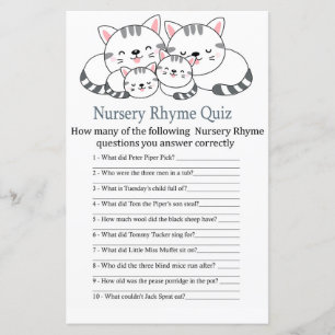 Kittens Nursery Rhyme Quiz jeu de baby shower
