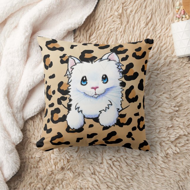 Kitty Blanc Sur Oreiller Empreinte de léopard (Couverture)