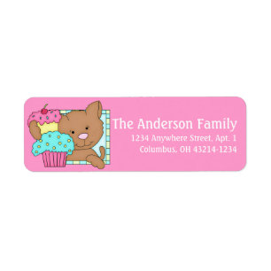 Kitty Cat avec Cupcake Birthday Étiquettes de adre