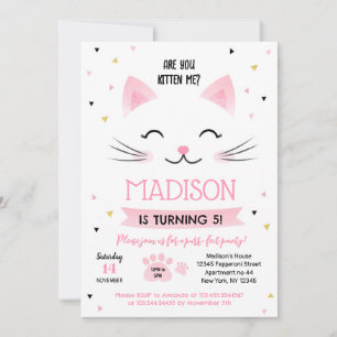 Kitty Cat Kitten Invitations pour l'anniversaire d
