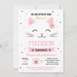 Kitty Cat Kitten Invitations pour l'anniversaire d