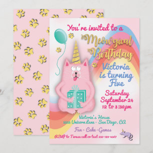 Kitty cat unicorne invitation fête d'anniversaire
