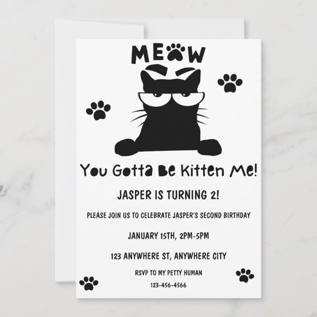 Kitty Chat Anniversaire Kitten Pawty Invitation (Devant)