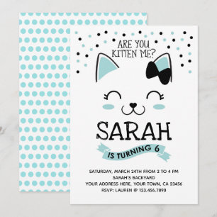 Kitty Chat Invitation d'anniversaire, Turquoise et