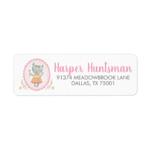Kitty Chat rose mignon Aquarelle Étiquette de adre