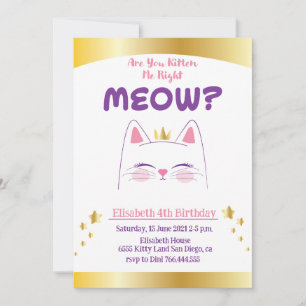 Kitty Chat Rose or Anniversaire Fête Invitation