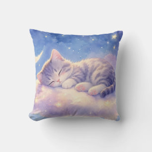 Kitty dormant sur Coussin de jet de nuage