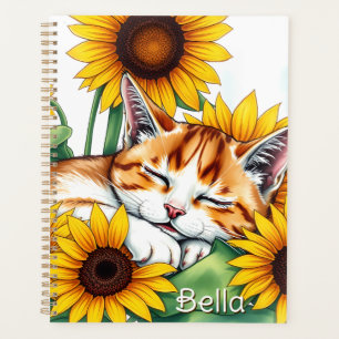 Kitty endormi mignon et tournesols Personnalisé