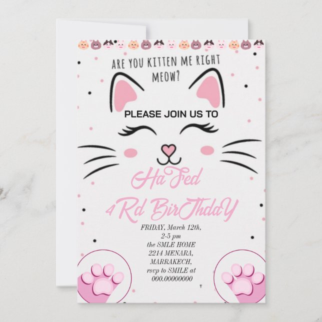 Kitty et amis Invitation d'anniversaire, P imprima (Devant)