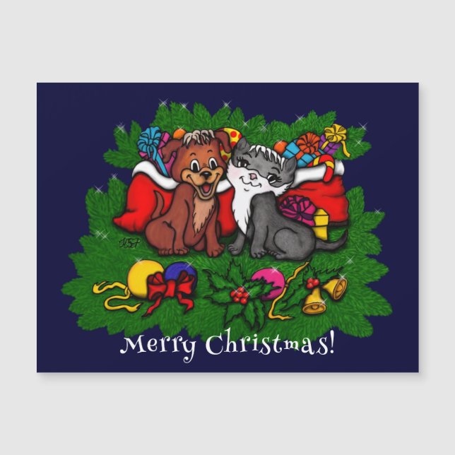 Kitty et Chiot, Bonne carte magnétique XMas (Devant)