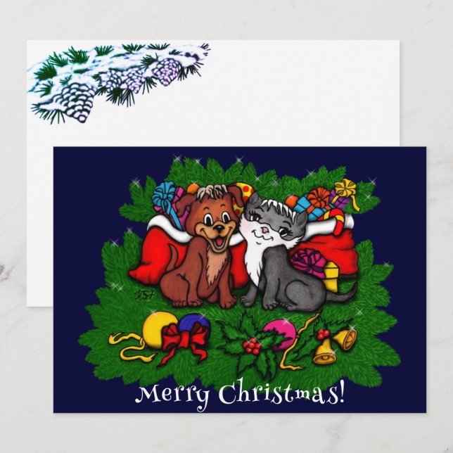 Kitty et Chiot, Bonne carte XMas (Devant / Derrière)