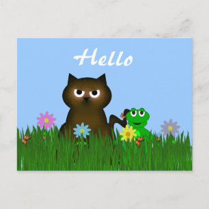 Kitty et Frog Hello Carte postale