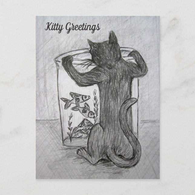 Kitty Goldfish Lover Cartes postales de chat perso (Devant)
