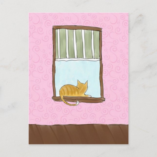Kitty jaune dans une carte postale fenêtre (Devant)
