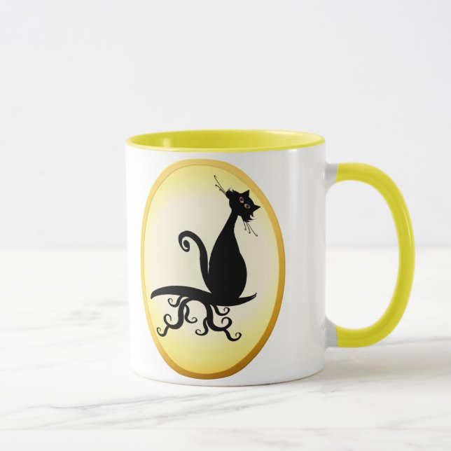 Kitty noir vous observant tasses ovales (Droite)